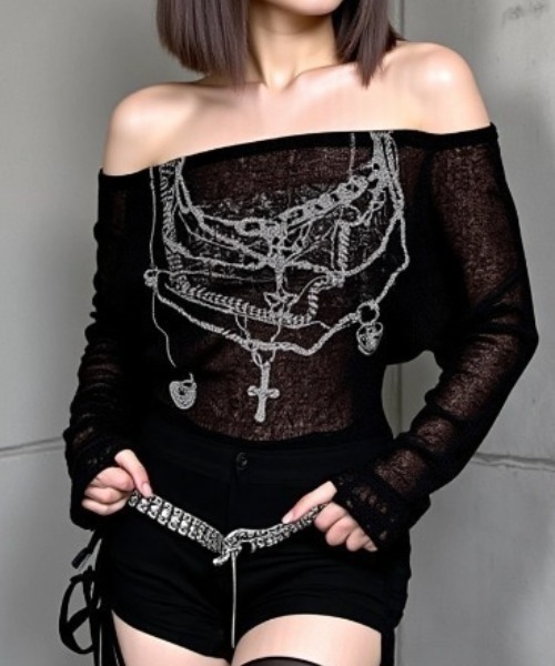 Vini（ヴィニ）の「【Vini SELECT】プリントシアートップス（Tシャツ/カットソー・レディース・ホワイト/ブラック・FREE）」の5枚目の写真