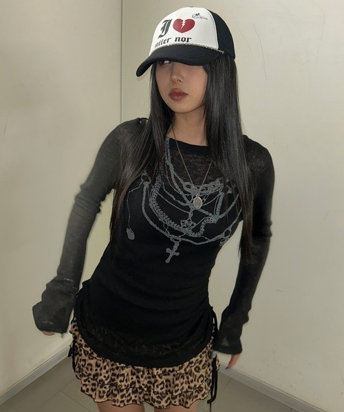 Vini（ヴィニ）の「【Vini SELECT】プリントシアートップス（Tシャツ/カットソー・レディース・ホワイト/ブラック・FREE）」の6枚目の写真