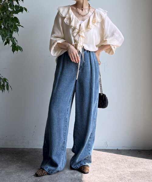 DouDou(ドゥドゥ)の「キュプラフリルブラウス(シャツ/ブラウス・レディース・ホワイト系その他/カーキ/ブラック・FREE)」の5枚目の写真