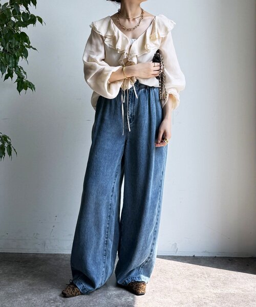 DouDou(ドゥドゥ)の「キュプラフリルブラウス(シャツ/ブラウス・レディース・ホワイト系その他/カーキ/ブラック・FREE)」の6枚目の写真