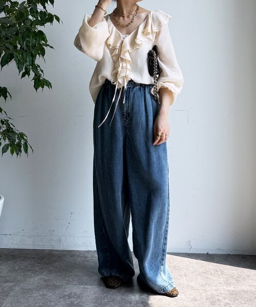 DouDou(ドゥドゥ)の「キュプラフリルブラウス(シャツ/ブラウス・レディース・ホワイト系その他/カーキ/ブラック・FREE)」の7枚目の写真