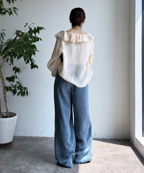 DouDou(ドゥドゥ)の「キュプラフリルブラウス(シャツ/ブラウス・レディース・ホワイト系その他/カーキ/ブラック・FREE)」の8枚目の写真