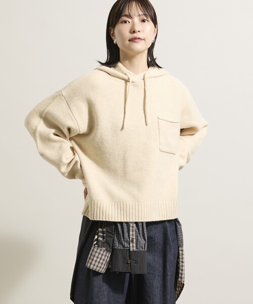 FREAK'S STORE(フリークスストア)の「ポケット付き ニットパーカー/ニットフーディー(ニット/セーター・レディース・ピンク/チャコール/オフホワイト/グレー・フリ-)」の2枚目の写真
