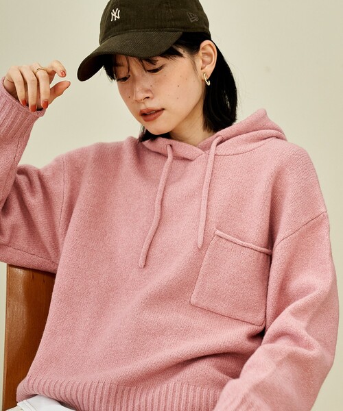 セール】ポケット付き ニットパーカー/ニットフーディー（ニット