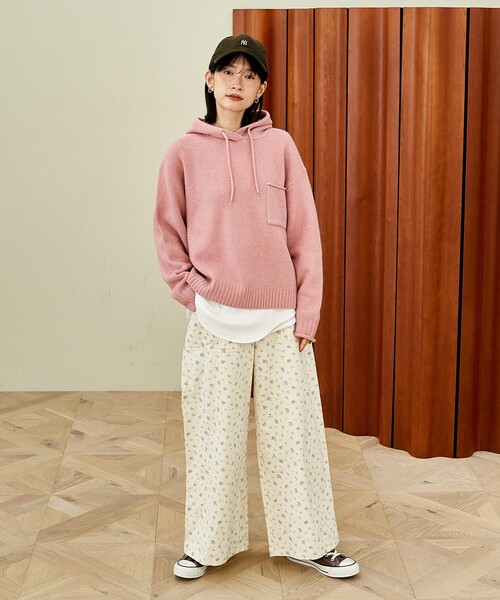 FREAK'S STORE(フリークスストア)の「ポケット付き ニットパーカー/ニットフーディー(ニット/セーター・レディース・ピンク/チャコール/オフホワイト/グレー・フリ-)」の5枚目の写真