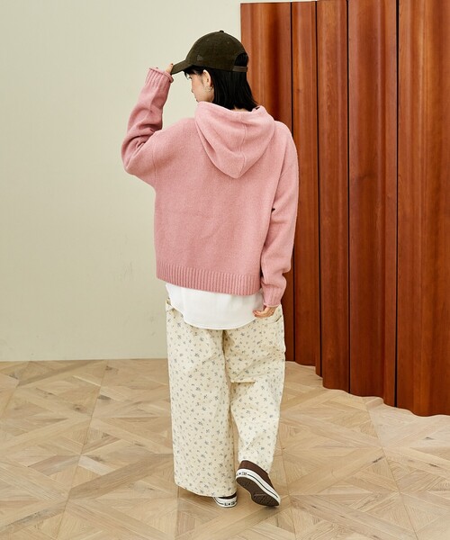 FREAK'S STORE(フリークスストア)の「ポケット付き ニットパーカー/ニットフーディー(ニット/セーター・レディース・ピンク/チャコール/オフホワイト/グレー・フリ-)」の7枚目の写真