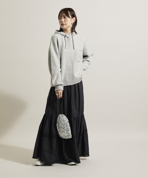FREAK'S STORE(フリークスストア)の「ポケット付き ニットパーカー/ニットフーディー(ニット/セーター・レディース・ピンク/チャコール/オフホワイト/グレー・フリ-)」の18枚目の写真