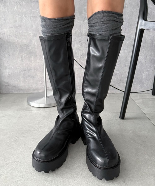 WEGO（ウィゴー）の「WEGO/プレーンロングブーツ（ブーツ・レディース・ブラック/ブラウン・MEDIUM/SMALL/LARGE）」の2枚目の写真