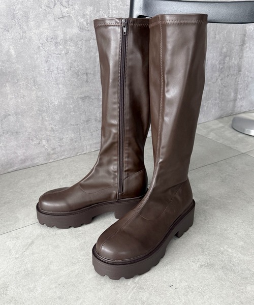 WEGO（ウィゴー）の「WEGO/プレーンロングブーツ（ブーツ・レディース・ブラック/ブラウン・MEDIUM/SMALL/LARGE）」の4枚目の写真