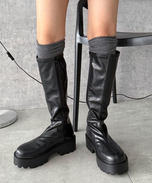 WEGO（ウィゴー）の「WEGO/プレーンロングブーツ（ブーツ・レディース・ブラック/ブラウン・MEDIUM/SMALL/LARGE）」の6枚目の写真