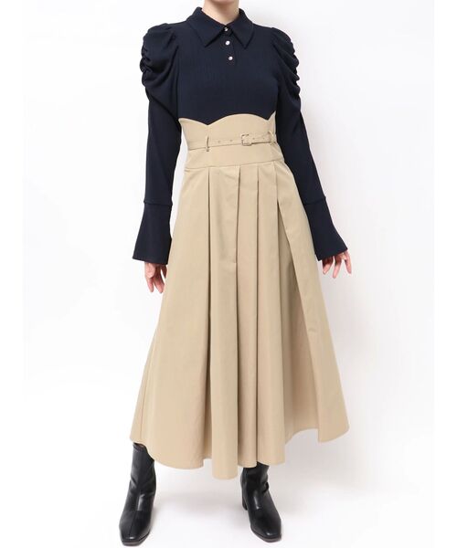 セール】シャツカラーコルセットタックワンピース（ワンピース