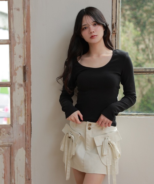 M DOLLY(エムドリー)の「ribbon pocket tempo mini skirt/リボンポケットテンポミニスカート(スカート・レディース・アイボリー/ブラック・S/M)」の5枚目の写真