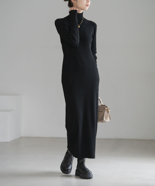 RY/PLリブハイネックロングワンピース（ワンピース）｜NOBLE（ノーブル