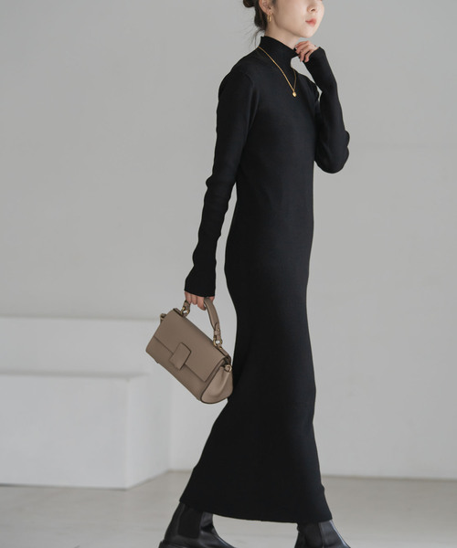 RY/PLリブハイネックロングワンピース（ワンピース）｜NOBLE（ノーブル