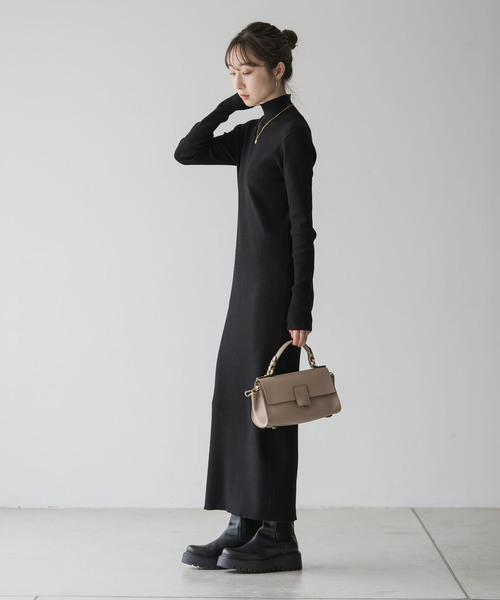 NOBLE リブハイネックロングワンピース　サイズ36 ブラック Noble（ノーブル）の「RY/PLリブハイネックロングワンピース