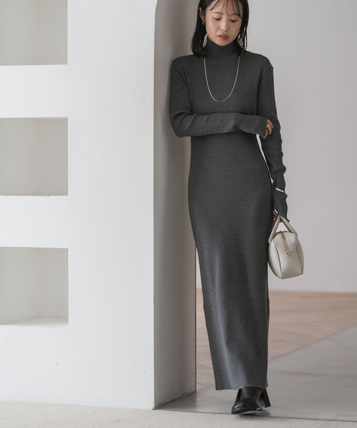 Noble（ノーブル）の「RY/PLリブハイネックロングワンピース