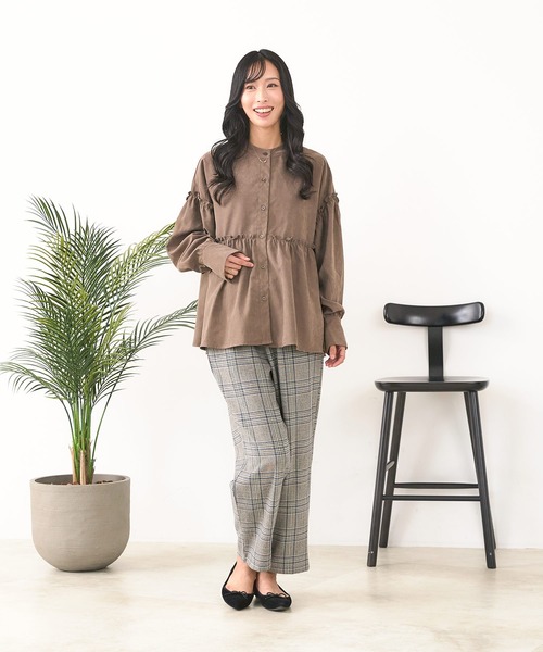 fort point（フォーポイント）の「【C-FORT POINT/フォートポイント】ピーチ起毛 ギャザー ノーカラーシャツ（シャツ/ブラウス・レディース・チャコールグレー/ベージュ/ブラウン/カーキ・FREE）」の20枚目の写真