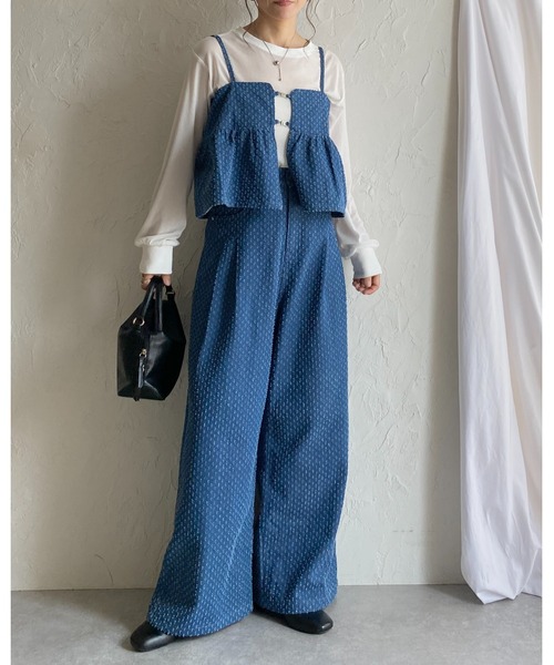 She's Closet(シーズクローゼット)の「ペプラムギャザーデニムキャミソールビスチェ&ワイドデニムパンツセットアップ(セットアップ・レディース・ライトブルー/ブルー/ネイビー/インディゴブルー・FREE)」の19枚目の写真