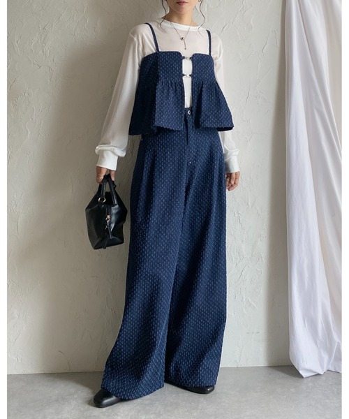 She's Closet(シーズクローゼット)の「ペプラムギャザーデニムキャミソールビスチェ&ワイドデニムパンツセットアップ(セットアップ・レディース・ライトブルー/ブルー/ネイビー/インディゴブルー・FREE)」の8枚目の写真