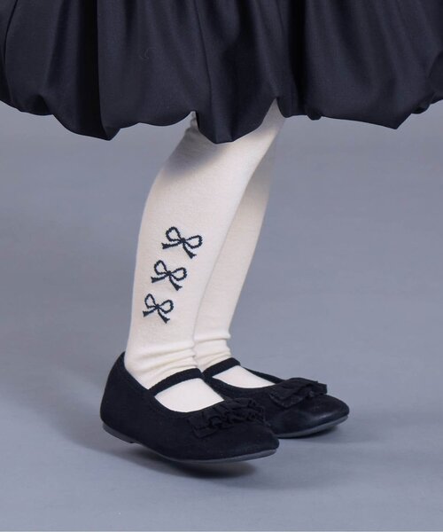 Ampersand（アンパサンド）の「【ジュニア対応】サイドリボン柄ウエストハグタイツ（タイツ/ストッキング・キッズ・ライトインディゴブルー/ワインレッド/オフホワイト・90/100/110/120/140/80）」の2枚目の写真