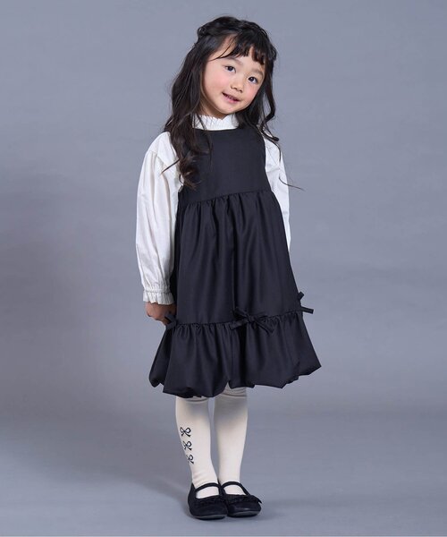 Ampersand（アンパサンド）の「【ジュニア対応】サイドリボン柄ウエストハグタイツ（タイツ/ストッキング・キッズ・ライトインディゴブルー/ワインレッド/オフホワイト・90/100/110/120/140/80）」の5枚目の写真