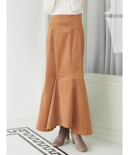 Stylevoice for xxx（スタイルヴォイスフォー）の「＜kannaさんコラボ＞ コーデュロイスリットロングマーメイドスカート（スカート・レディース・ブラウン/アイボリー・S/M）」の3枚目の写真