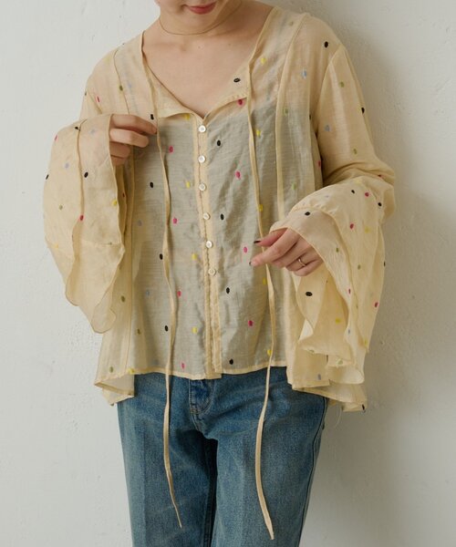 Omekashi(オメカシ)の「マルチドットブラウス(シャツ/ブラウス・レディース・ブラック/ベージュ・FREE)」の1枚目の写真