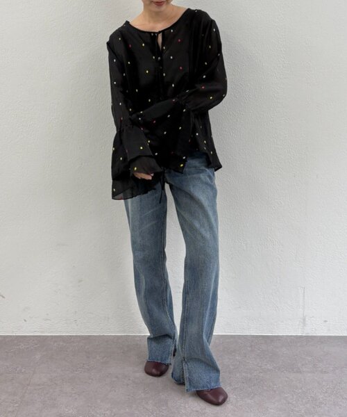 Omekashi(オメカシ)の「マルチドットブラウス(シャツ/ブラウス・レディース・ブラック/ベージュ・FREE)」の3枚目の写真