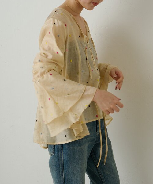 Omekashi(オメカシ)の「マルチドットブラウス(シャツ/ブラウス・レディース・ブラック/ベージュ・FREE)」の7枚目の写真