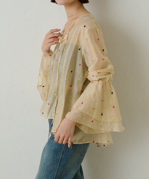 Omekashi(オメカシ)の「マルチドットブラウス(シャツ/ブラウス・レディース・ブラック/ベージュ・FREE)」の9枚目の写真