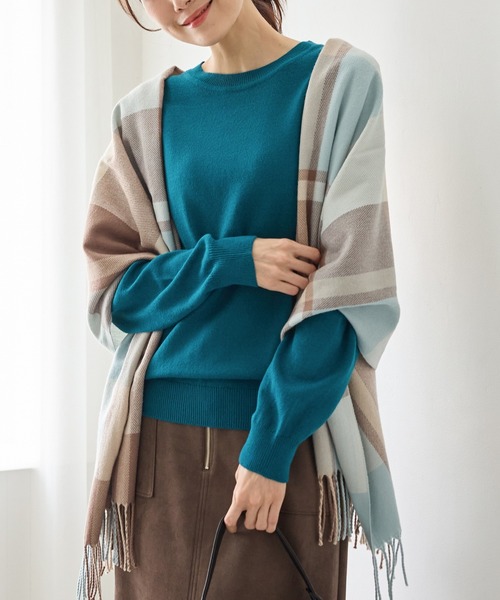 Honeys(ハニーズ)の「【シアバター加工・抗菌防臭・吸湿発熱】チェック柄ストール(ストール/ショール・レディース・レッド系その他/ベージュ系その他/キナリ/オレンジ系その他/ライトグリーン系/グレー系その他・FREE)」の5枚目の写真