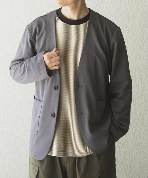 セール】クレープジョーゼットノーラペルジャケット（ノーカラー
