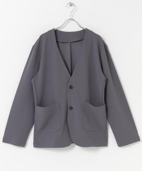 ITEMS URBANRESEARCH(アイテムズ アーバンリサーチ)の「クレープジョーゼットノーラペルジャケット(ノーカラージャケット・メンズ・ブラック/グレー・MEDIUM/LARGE)」の7枚目の写真