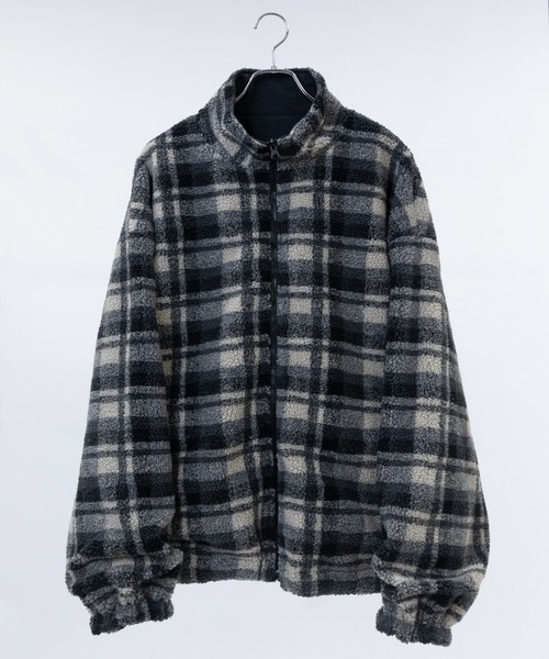 13】ナイロン＆チェックボア リバーシブル ブルゾン