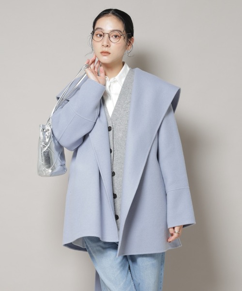 セール】SUPER110blend リバーショールミディコート（ノーカラーコート