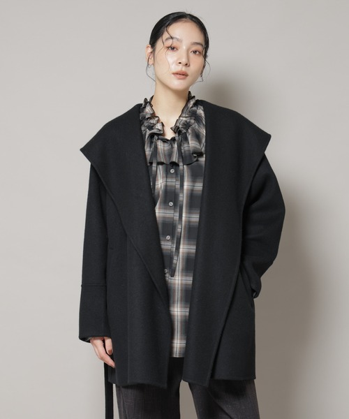 セール】SUPER110blend リバーショールミディコート（ノーカラーコート