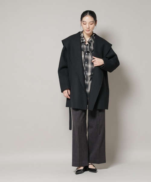 セール】SUPER110blend リバーショールミディコート（ノーカラーコート