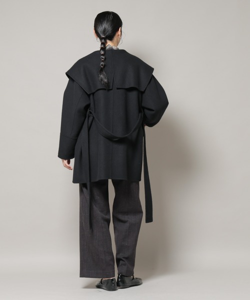 セール】SUPER110blend リバーショールミディコート（ノーカラーコート