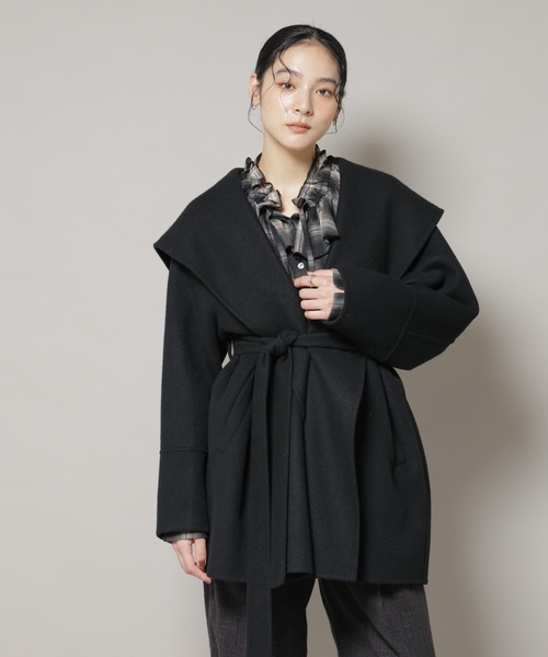 超美品 リバーショールミディコート S 春コート セール】SUPER110blend リバーショールミディコート（ノーカラーコート