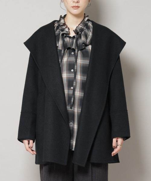 セール】SUPER110blend リバーショールミディコート（ノーカラーコート