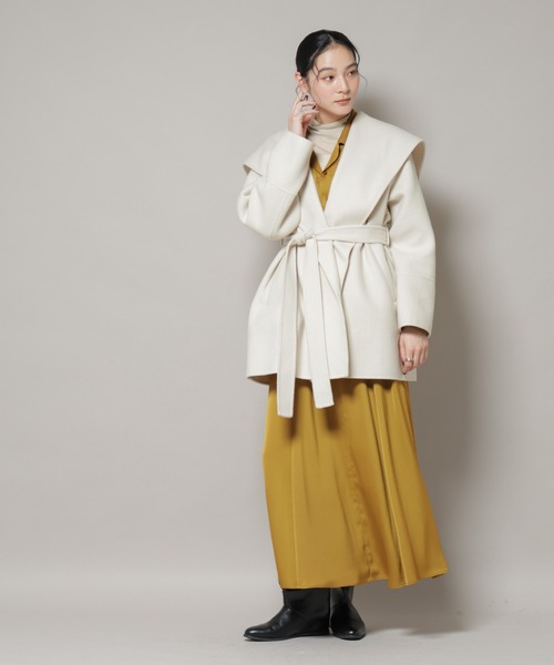 セール】SUPER110blend リバーショールミディコート（ノーカラーコート