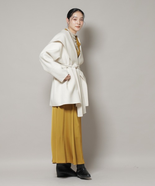 セール】SUPER110blend リバーショールミディコート（ノーカラーコート