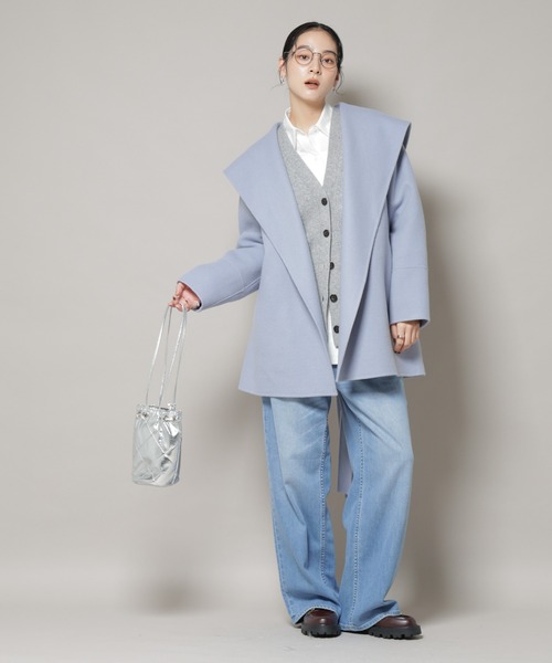 セール】SUPER110blend リバーショールミディコート（ノーカラーコート