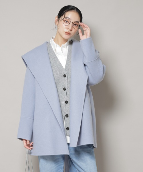 超美品 リバーショールミディコート S 春コート セール】SUPER110blend リバーショールミディコート（ノーカラーコート
