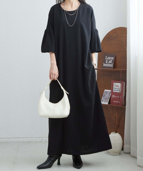 MAISON DE THERESE（メゾン ド テレーズ）の「ボリュウームスリーブ　ルーズシルエットロングワンピース（ワンピース・レディース・ネイビー/ライトグリーン/ブラック・L）」の2枚目の写真