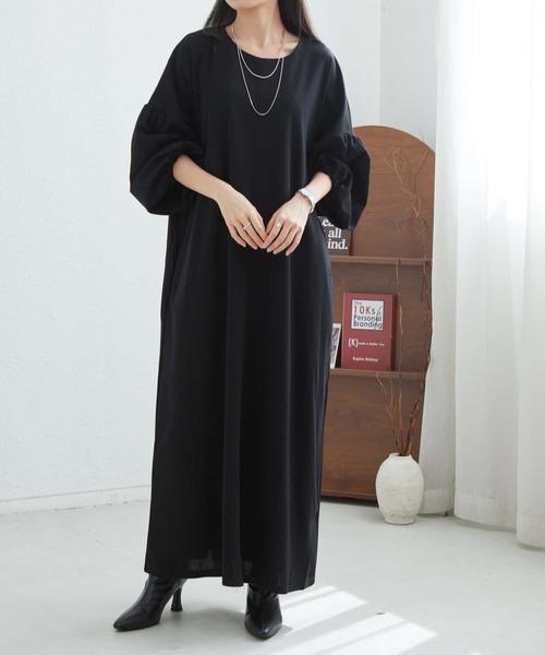 MAISON DE THERESE（メゾン ド テレーズ）の「ボリュウームスリーブ　ルーズシルエットロングワンピース（ワンピース・レディース・ネイビー/ライトグリーン/ブラック・L）」の20枚目の写真