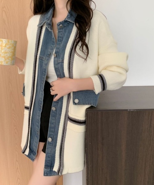 ABITOKYO(アビトーキョー)の「デニムドッキングニットカーディガン(カーディガン/ボレロ・レディース・ブラック/アイボリー/グレー・FREE)」の22枚目の写真