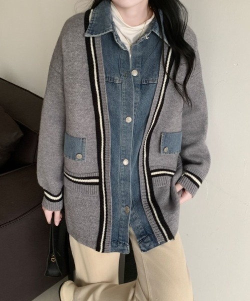 ABITOKYO(アビトーキョー)の「デニムドッキングニットカーディガン(カーディガン/ボレロ・レディース・ブラック/アイボリー/グレー・FREE)」の18枚目の写真