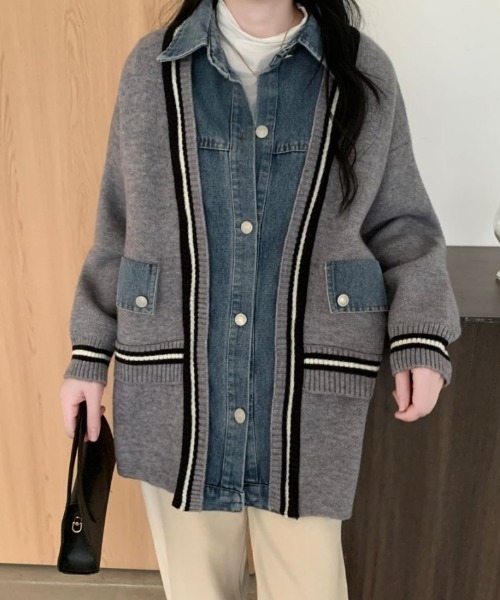 ABITOKYO(アビトーキョー)の「デニムドッキングニットカーディガン(カーディガン/ボレロ・レディース・ブラック/アイボリー/グレー・FREE)」の16枚目の写真