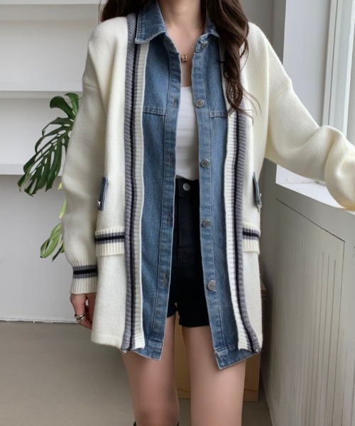 ABITOKYO(アビトーキョー)の「デニムドッキングニットカーディガン(カーディガン/ボレロ・レディース・ブラック/アイボリー/グレー・FREE)」の13枚目の写真